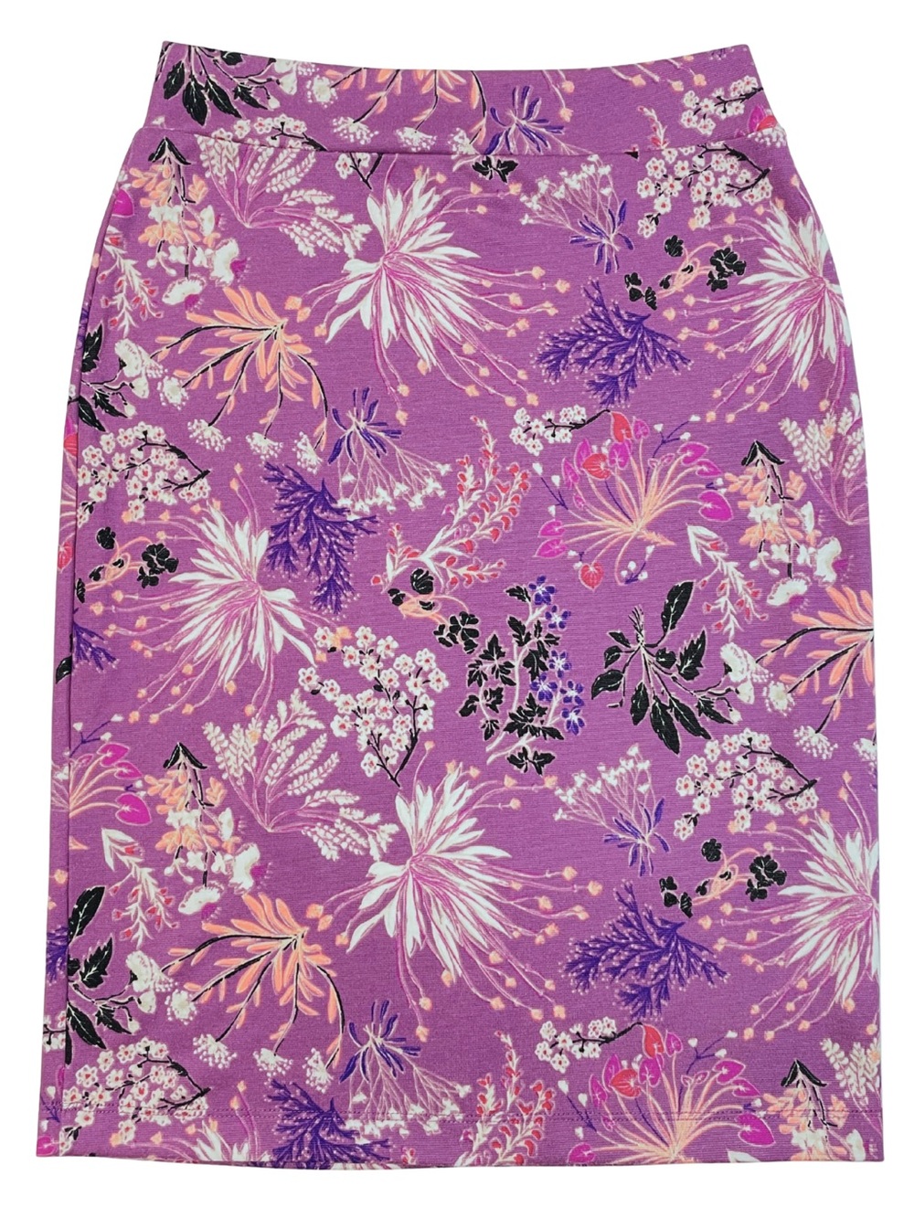 Renee C Floral Pencil Skirt Purple Stretch Knit Pull On Women’s Medium